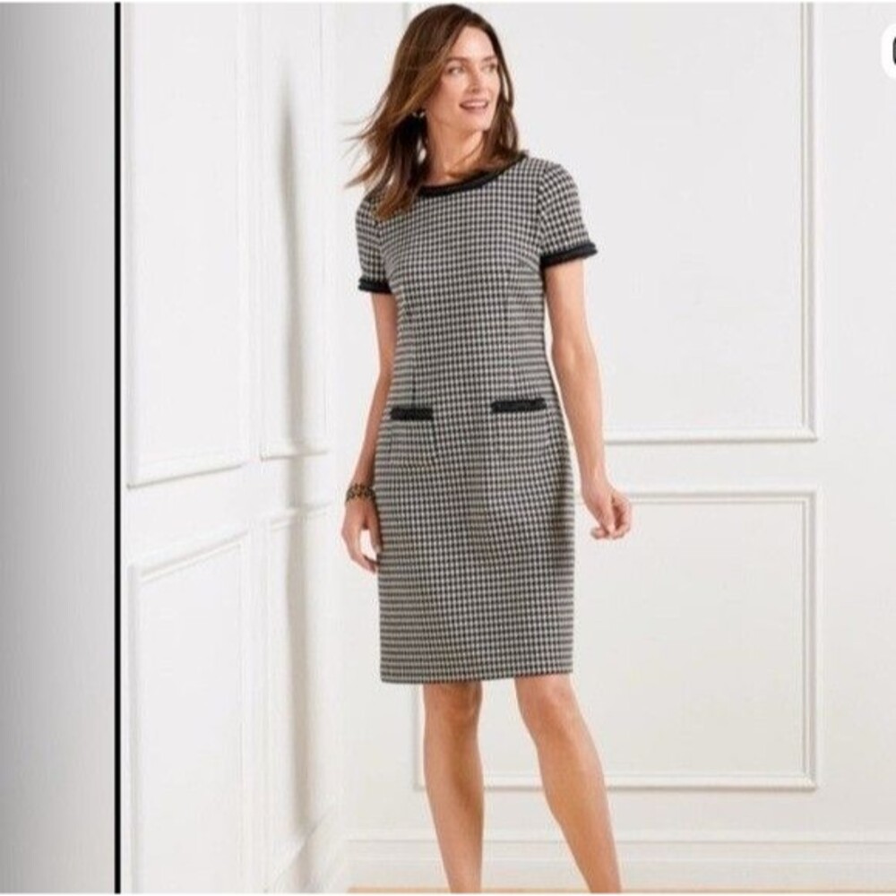 Talbots‎ Navy A Line Ponte Dress Bold Houndstooth Size 8